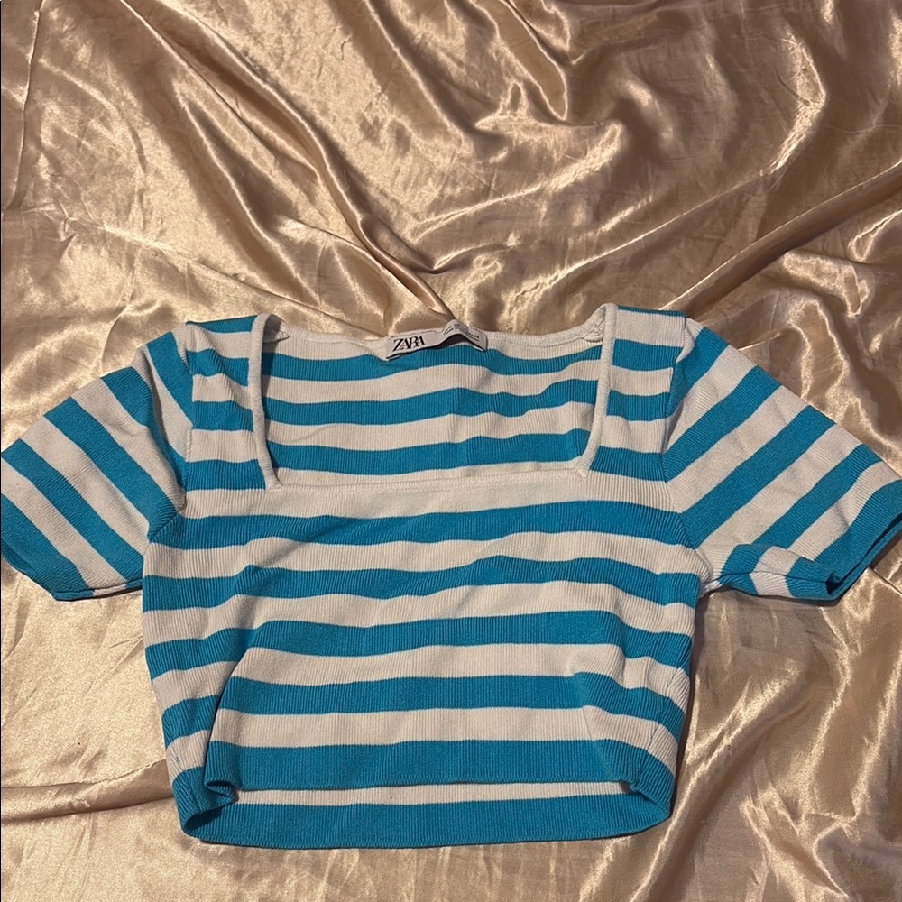 Zara Blue and White Striped Crop Top